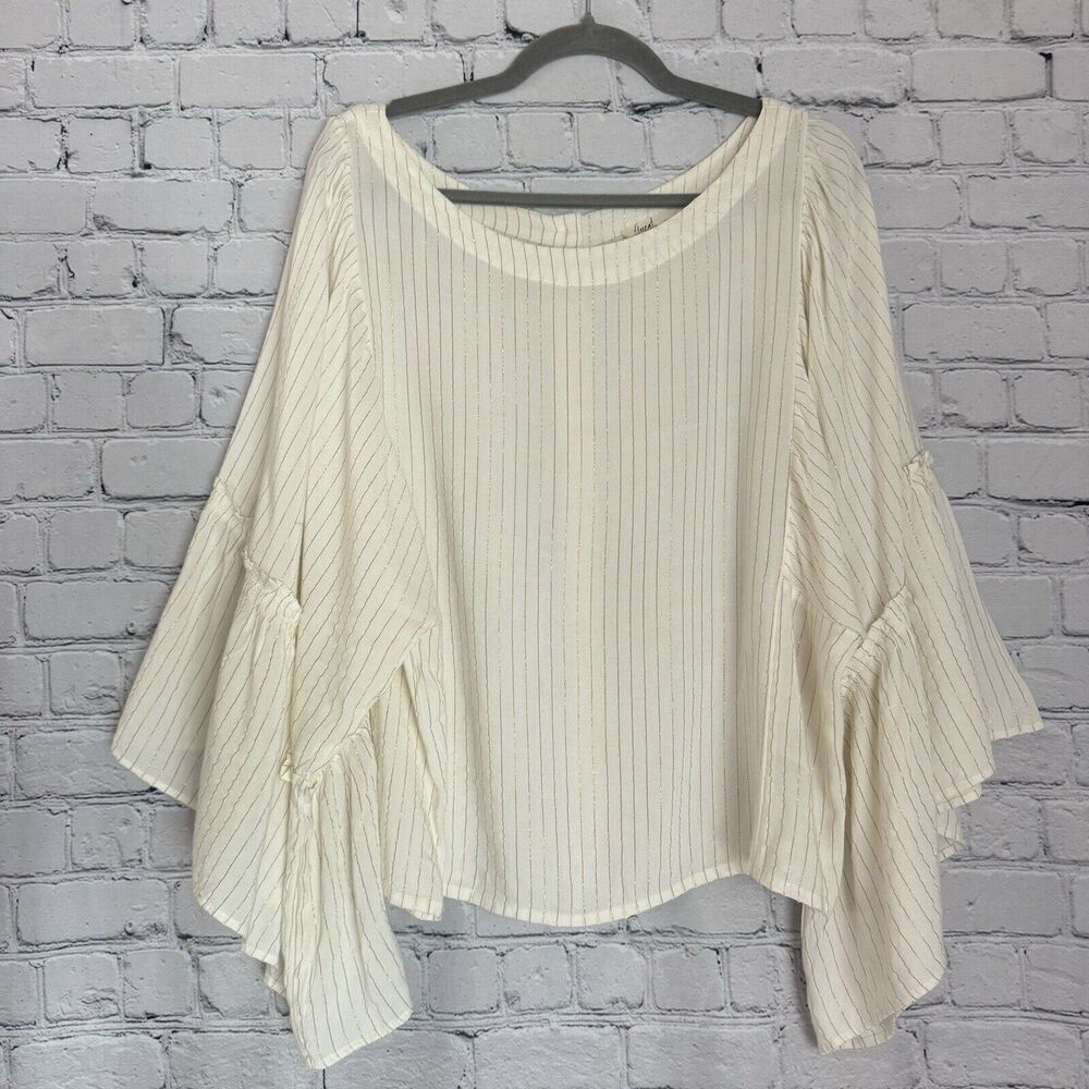 Anthropologie Cream Blouse with Subtle Stripes